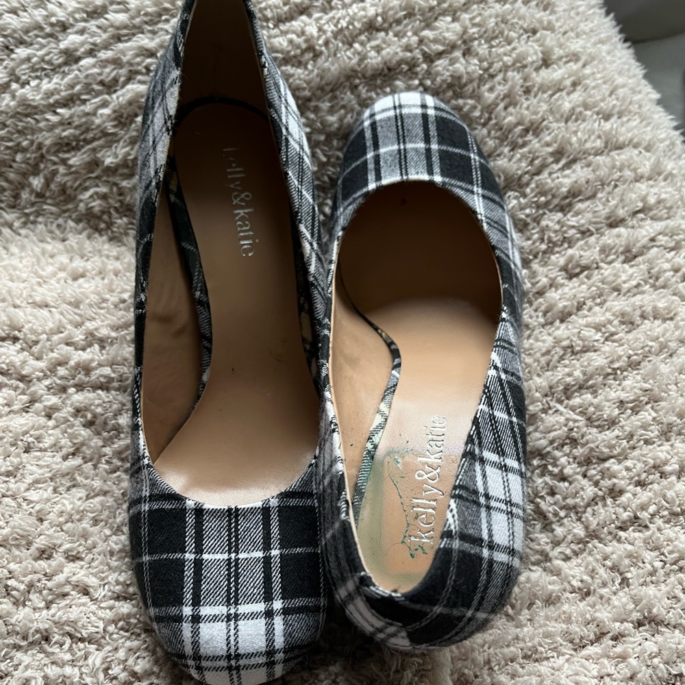 Kelly & Katie Black and White Plaid heels